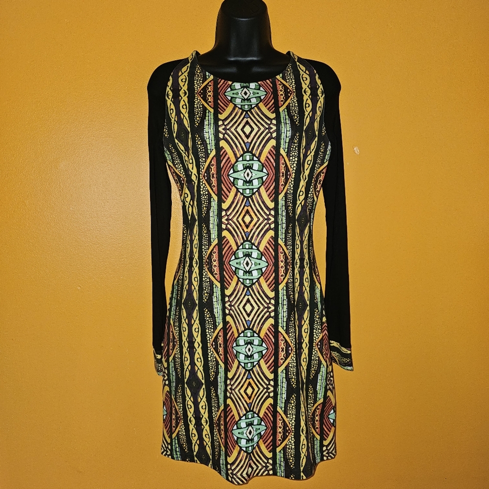Mink Pink Tiki Hut Longsleeve A-Line Tribal Mini Bodycon Dress Size L New
